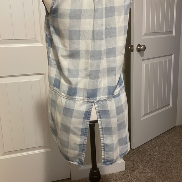 plaid denim button down open vest - Picture 3 of 6